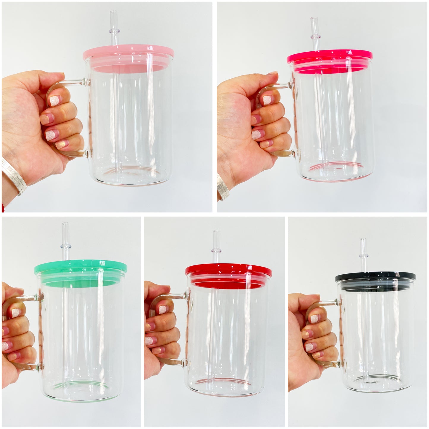 17oz Clear Frosted Blank Sublimation Glass Mugs With Colorful Plastic Lid -CNLCA