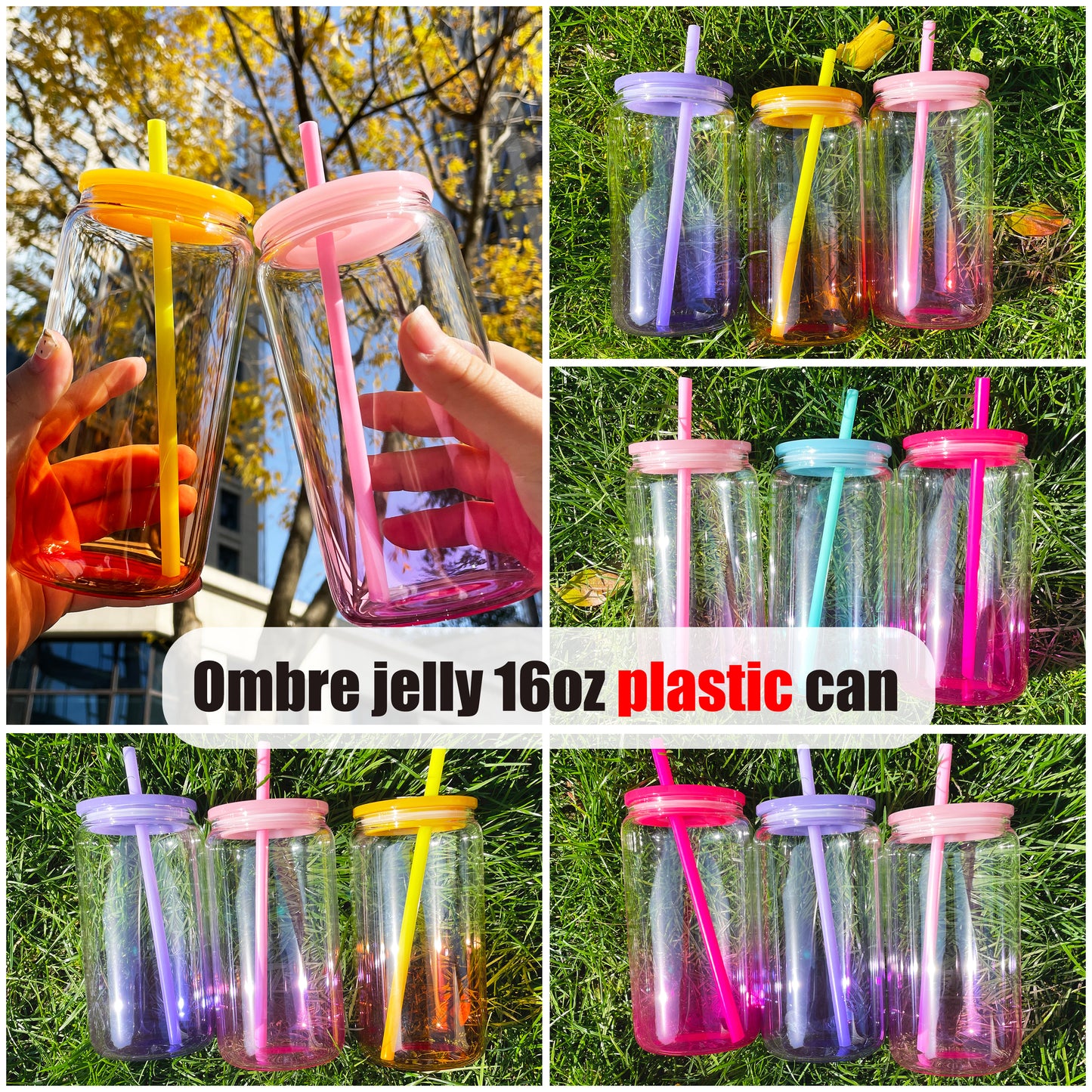 Version 2-Plastic !! 16oz Ombre Jelly Color Plastic Can Cup-CNLCA