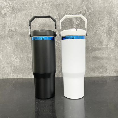 30oz Blue Plated Underneath Flip Straw Top Tumblers Water Bottle For Laser Engraving -CNLCA