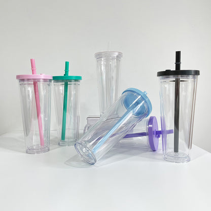 24oz Double Wall Snow Globe Boba Plastic Acrylic Tapered Cup Tumbler with Predrilled Hole-CNLCA