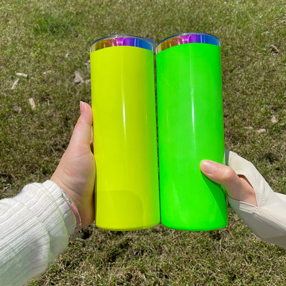 💚20oz Neon Color Rainbow Plated Underneath Straight Tumbler For Sublimation & Laser Engraving -CNLCA