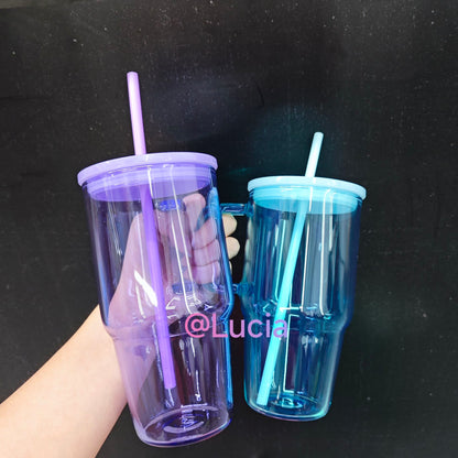 20oz Clear Frosted Jelly Color Blank Sublimation Beer Glass Mug With Handle -CNLCA