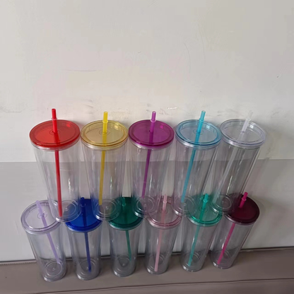 24oz Double Wall Snow Globe Tapered Plastic Cup Tumbler with Pre-drilled Hole and Plug Color Lid-CNLCA