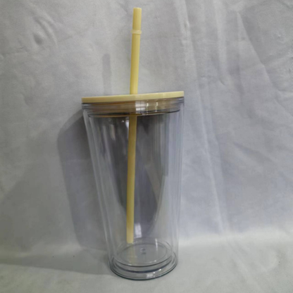 16oz Double Wall Snow Globe Tapered Plastic Cup Tumbler with Pre-drilled Hole and Plug Color Lid-CNLCA