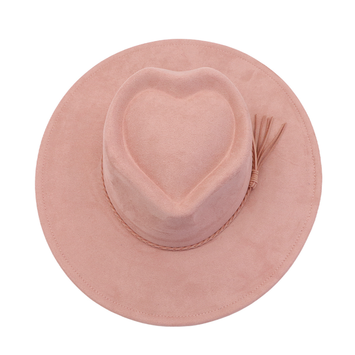 Men Women Gentleman's Cap Love-shaped Top Broad-Brimmed Bowler Jazz Hat Vegan Leather Fedora Hats with Tassel for Laser-CNLCA