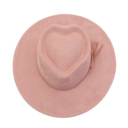 Men Women Gentleman's Cap Love-shaped Top Broad-Brimmed Bowler Jazz Hat Vegan Leather Fedora Hats with Tassel for Laser-CNLCA