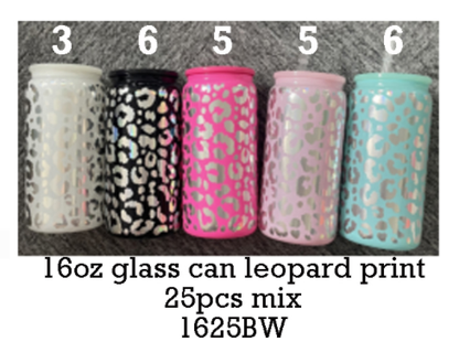16oz Holographic Print Leopard Glass Can Drinkware With BPA Free PP Lid 50PCS Sold By Case -USLCA