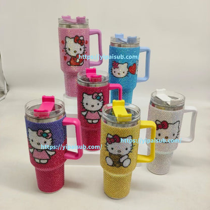 40oz Hello Kitty Cat /Kuromi /Melody/Cinnamoroll Rhinestone Bling Quencher Tumbler-CNLCA