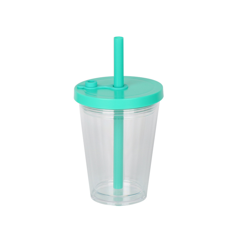 12oz Thick Straw Pearl Milk Tea Double Wall Snow Globe Boba Plastic Tapered Cup Tumbler with Predrilled Hole-CNLCA