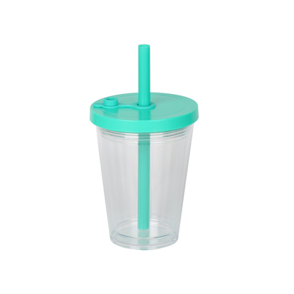 12oz Thick Straw Pearl Milk Tea Double Wall Snow Globe Boba Plastic Tapered Cup Tumbler with Predrilled Hole-CNLCA