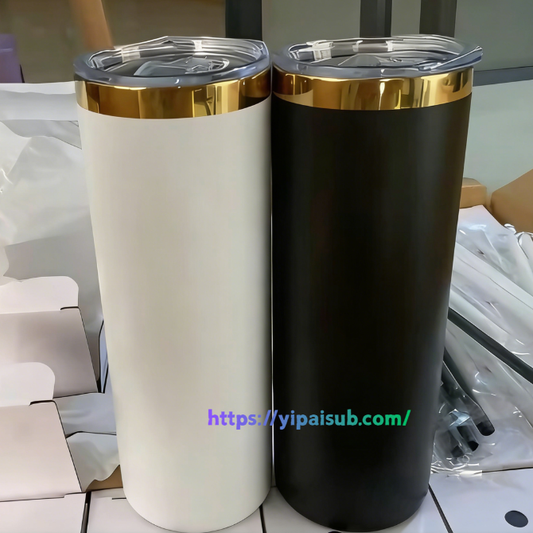 Black White Powder Coated 20oz Gold Plated Underneath Skinny Straight Tumbler For Laser Engraving-CNLCA