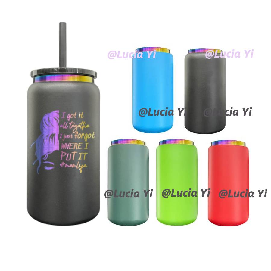 16oz Sublimation /Gold Plated Underneath Powder Coated Colored Stainless Steel Metal Can tumbler-CNLCA