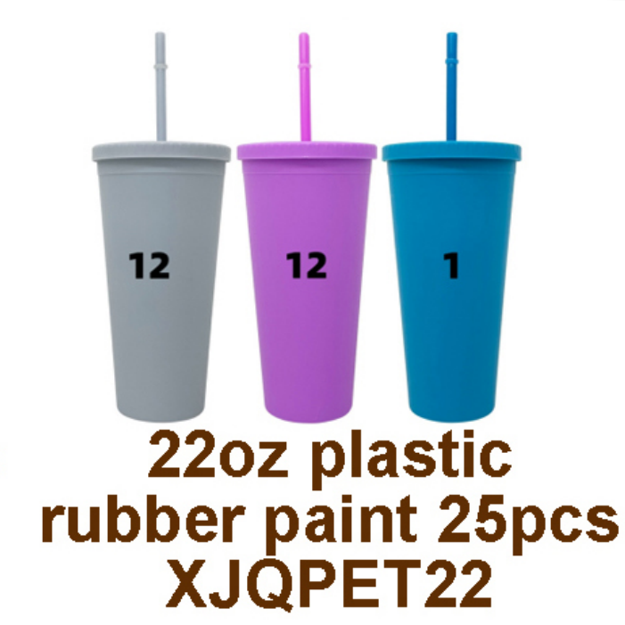 25Pack 22oz Rubber Paint Matte Color Plastic Cup Straw Water Bottle-CNLCA