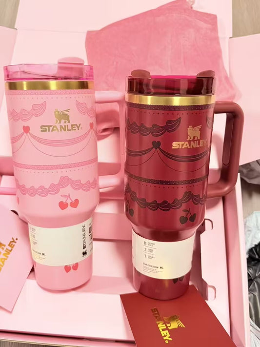 Red Pink 40oz Valentine’s Day Stanley Style Quencher Flowstate Tumbler-CNLCA