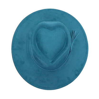 Men Women Gentleman's Cap Love-shaped Top Broad-Brimmed Bowler Jazz Hat Vegan Leather Fedora Hats with Tassel for Laser-CNLCA