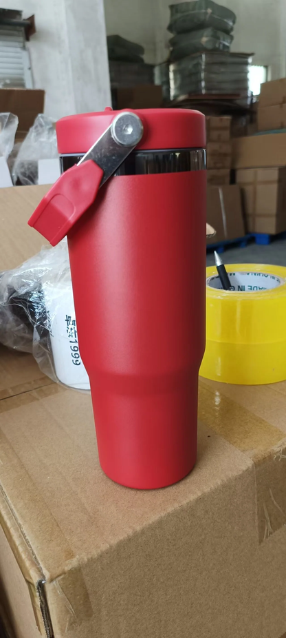30oz Onyx Black Mirror Plated Red Color Powder Coated Flip Straw Tumblers for Laser Engraving-CNLCA