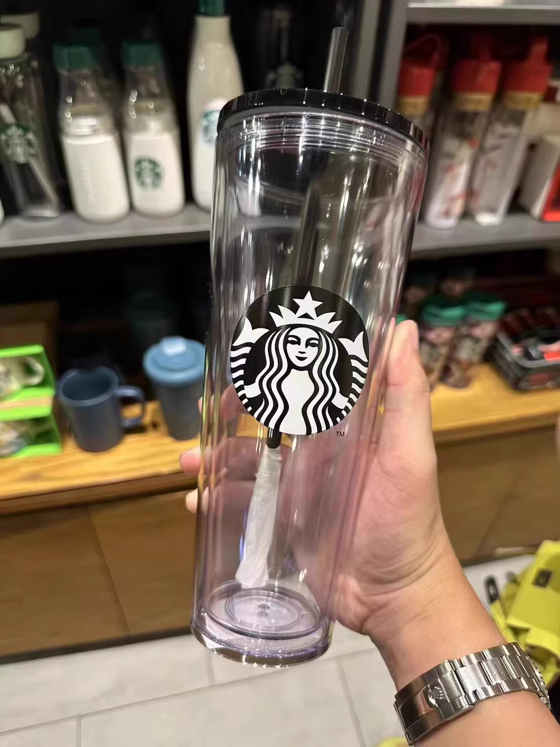 24oz Double Wall Snow Globe Tapered Plastic Cup Tumbler with Pre-drilled Hole and Plug Color Lid-CNLCA