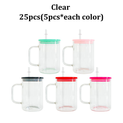 17oz Clear Frosted Blank Sublimation Glass Mugs With Colorful Plastic Lid -CNLCA