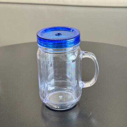 20oz Colorful Lid Double Wall Snow Globe Plastic Mason Jar With Pre-drilled Hole & Plug-CNLCA