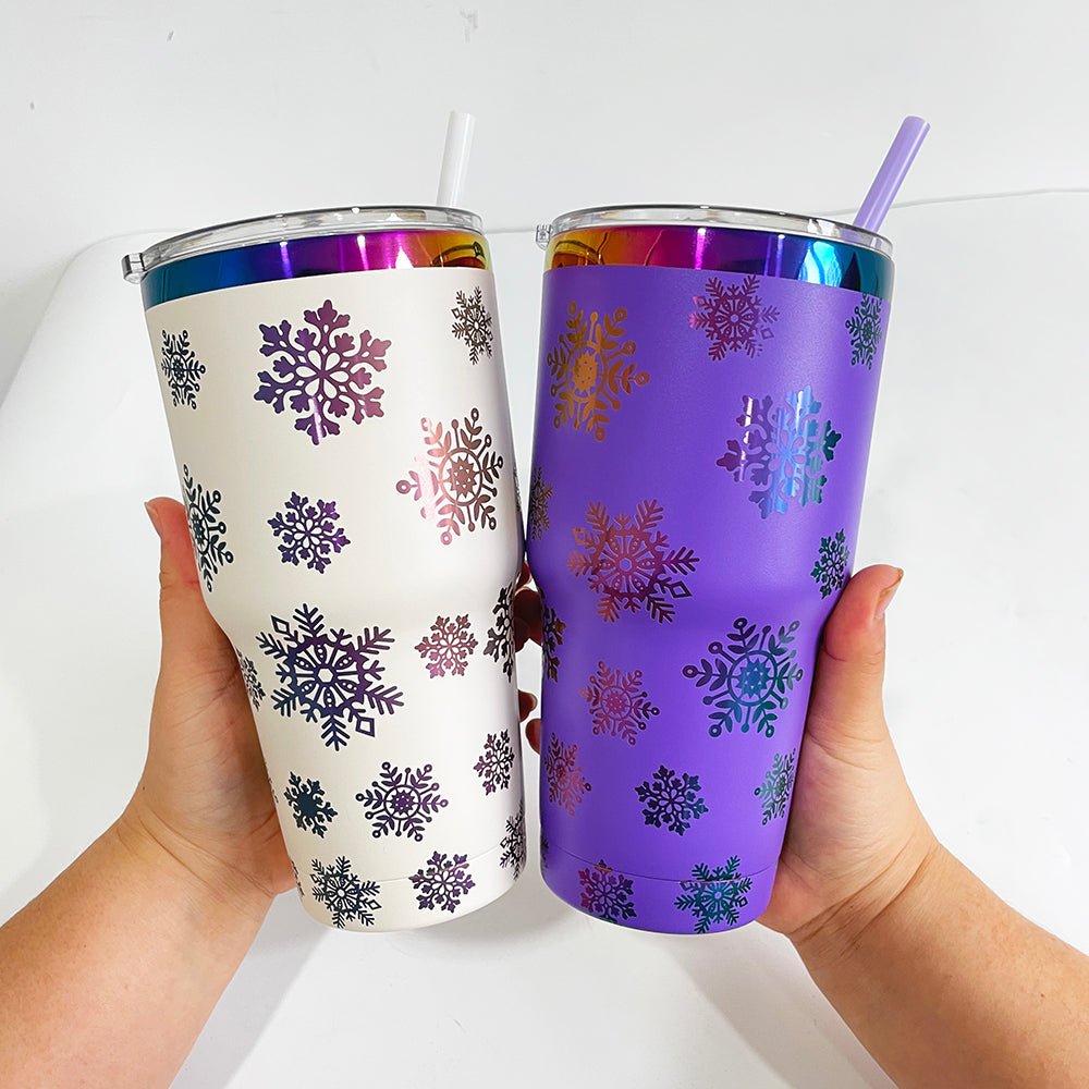 30oz Rainbow Plated Powder Coated Tumbler for Laser Engraved -CNLCA