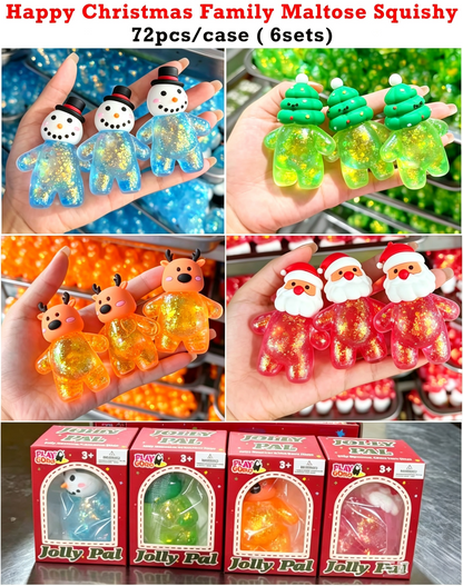 Happy Christmas Family Maltose Squishy Xmas Snowman Elk Christmas Tree Santa Claus Squeeze Fidget Toys-CNLCA
