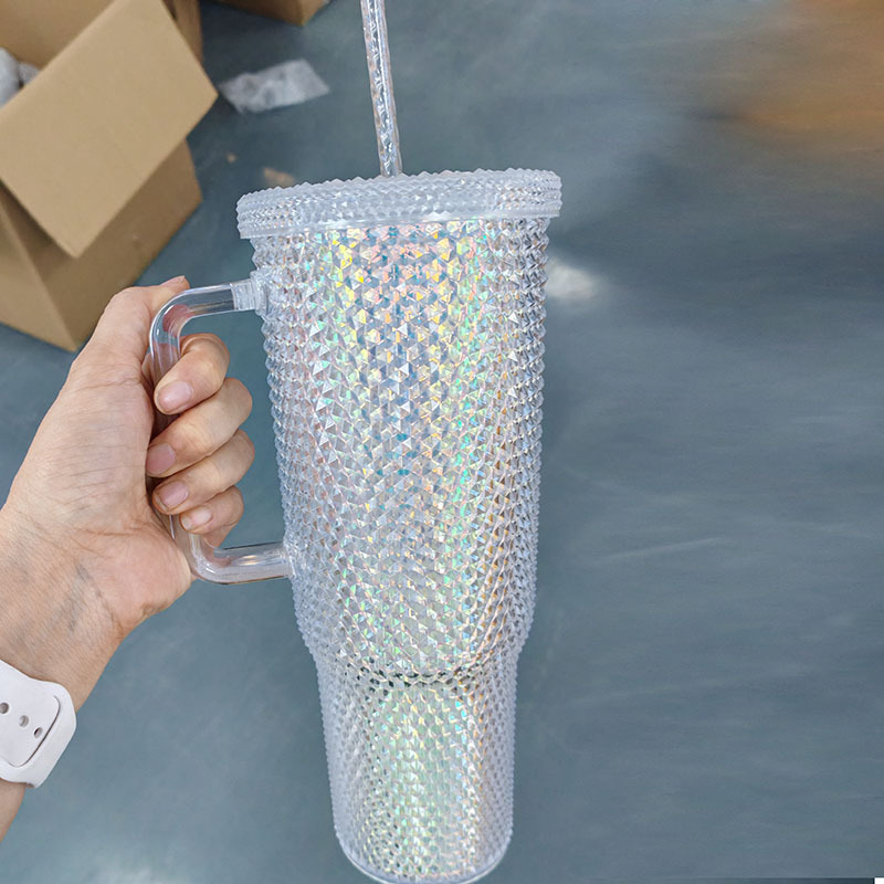 Large Capacity 40oz Diamond Studded Plastic Cup Tumbler with Handle-CNLCA