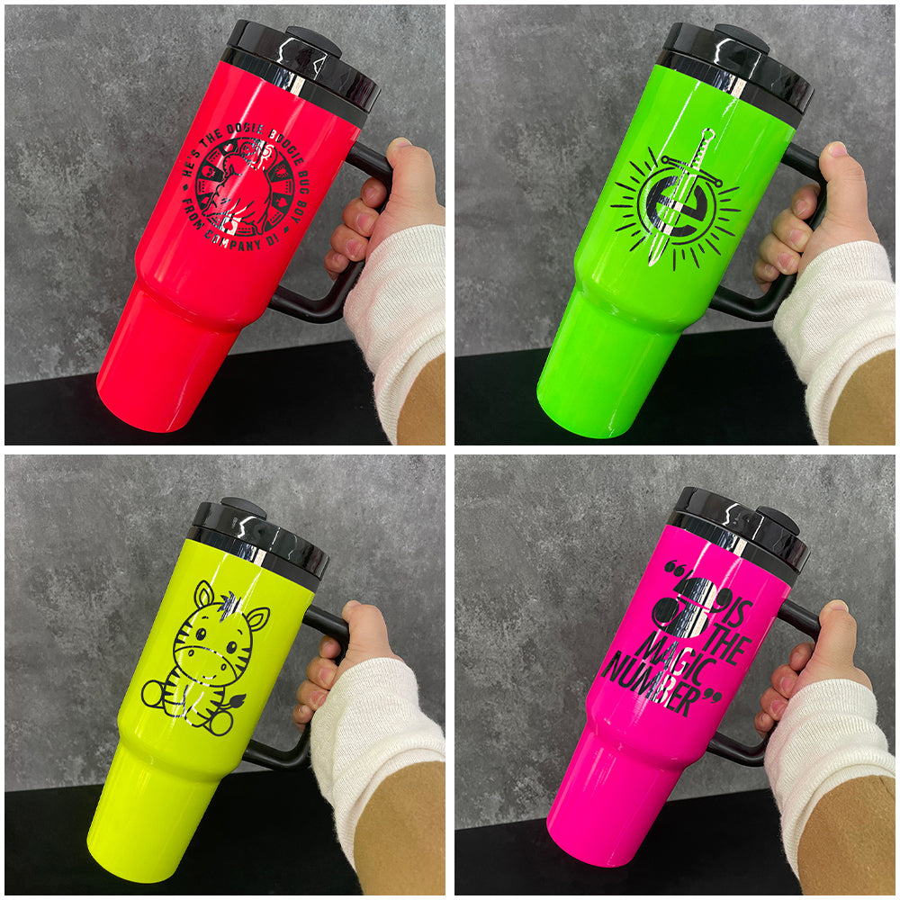 H2.0 40oz Black Underneath Neon Color Quencher Tumblers For Sublimation /Laser Engrave -CNLCA