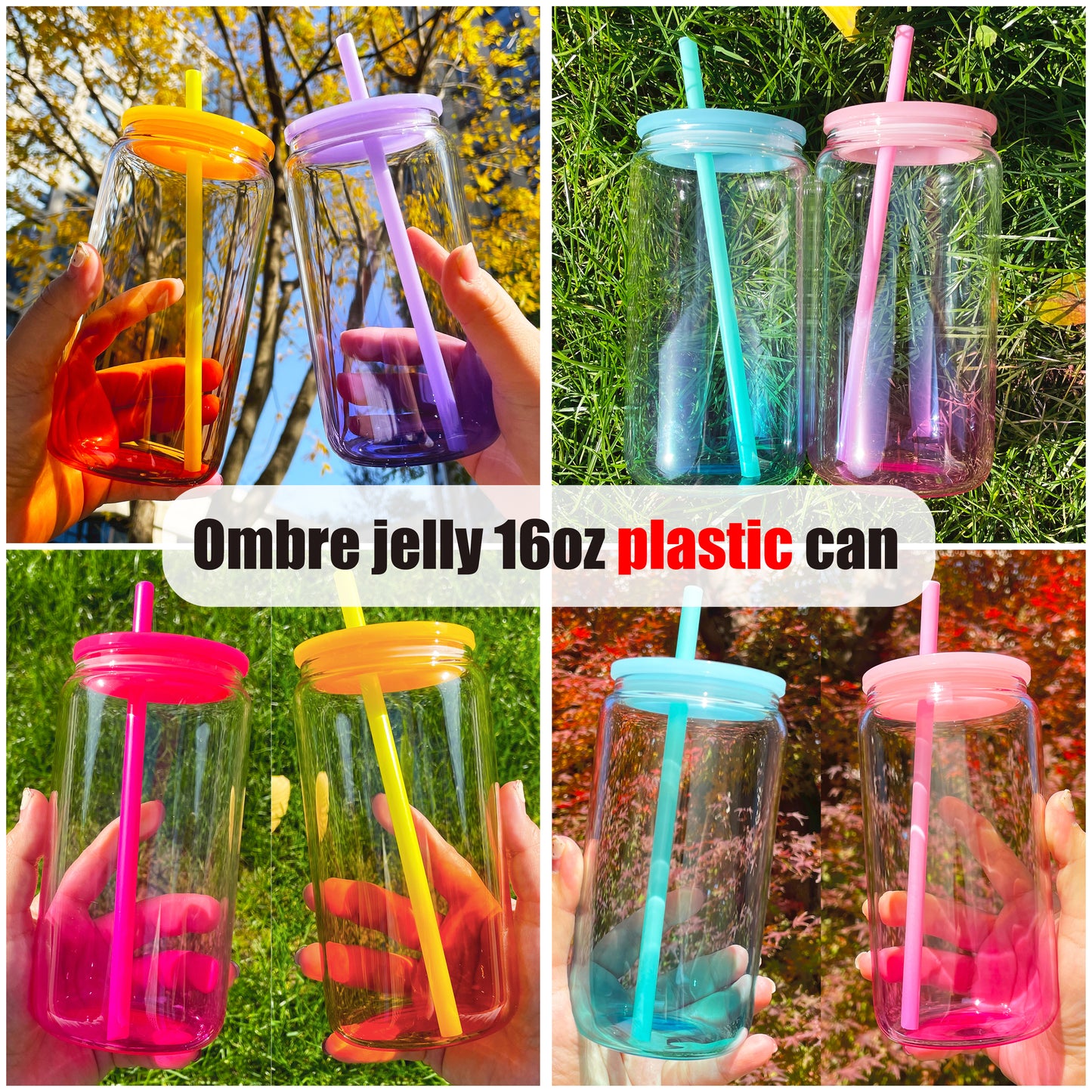 Version 2-Plastic !! 16oz Ombre Jelly Color Plastic Can Cup-CNLCA