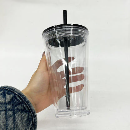 16oz Double Wall Snow Globe Tapered Plastic Cup Tumbler with Predrilled Hole-CNLCA