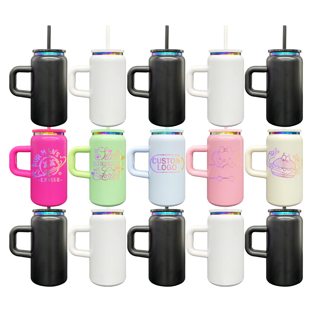 6Pack/12Pack 16oz Rainbow Plated Underneath Powder Coated Stainless Steel Metal Tumbler Cup with Handle-CNLCA