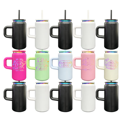 6Pack/12Pack 16oz Rainbow Plated Underneath Powder Coated Stainless Steel Metal Tumbler Cup with Handle-CNLCA
