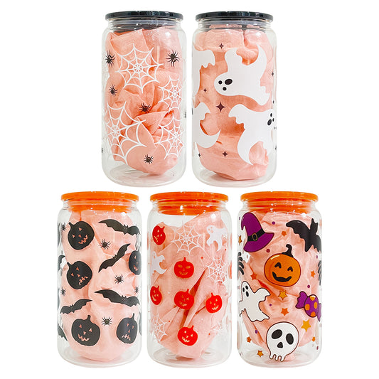 16oz Halloween Glass Can With 3D Touch UV Printing Designs-CNLCA