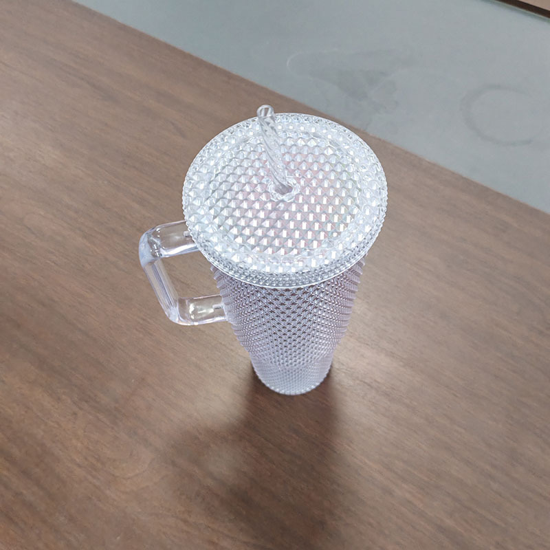 Large Capacity 40oz Diamond Studded Plastic Cup Tumbler with Handle-CNLCA