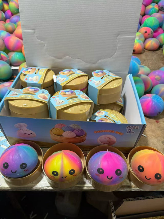 8.5cm Rainbow Color Anxiety Relief Stress Steamed Bun Dumpling Squishy Toy Soft Squeeze Decompression Squishies Relief Stress Balls-CNLCA