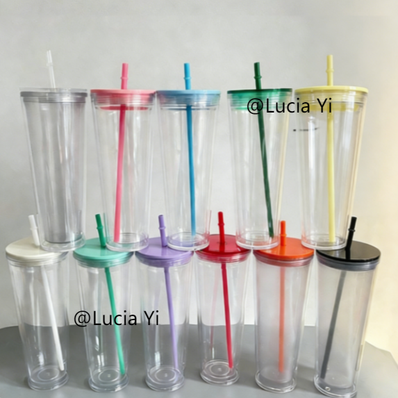 24oz Muti Color Double Wall Snow Globe Plastic Cup Tumbler with Pre-drilled Hole and Plug-CNLCA