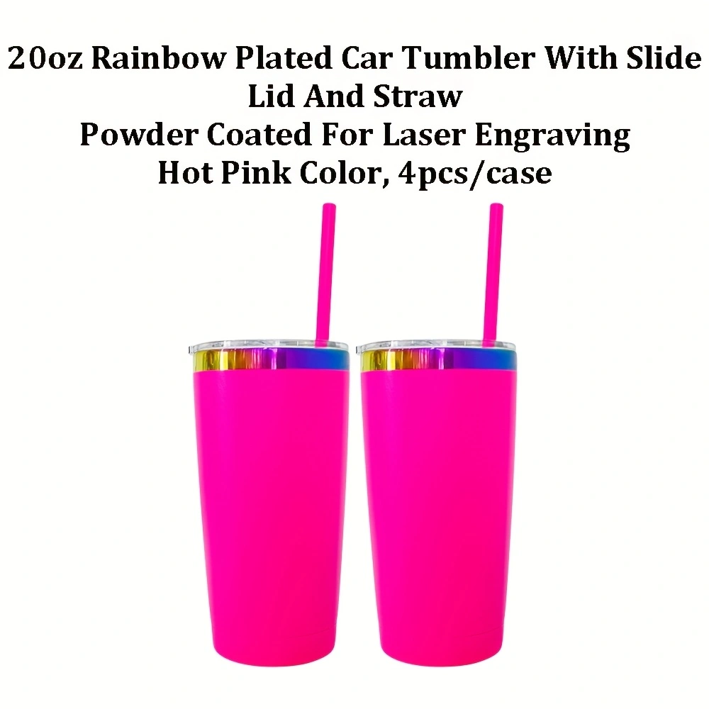 4Pack/8Pack/12Pack Yeti Power Coated 20oz Rainbow Plated Tumblers With Colorful Straws for Laser Engraving-CNLCA