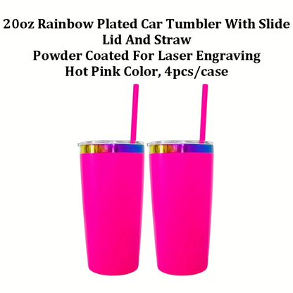 4Pack/8Pack/12Pack Yeti Power Coated 20oz Rainbow Plated Tumblers With Colorful Straws for Laser Engraving-CNLCA