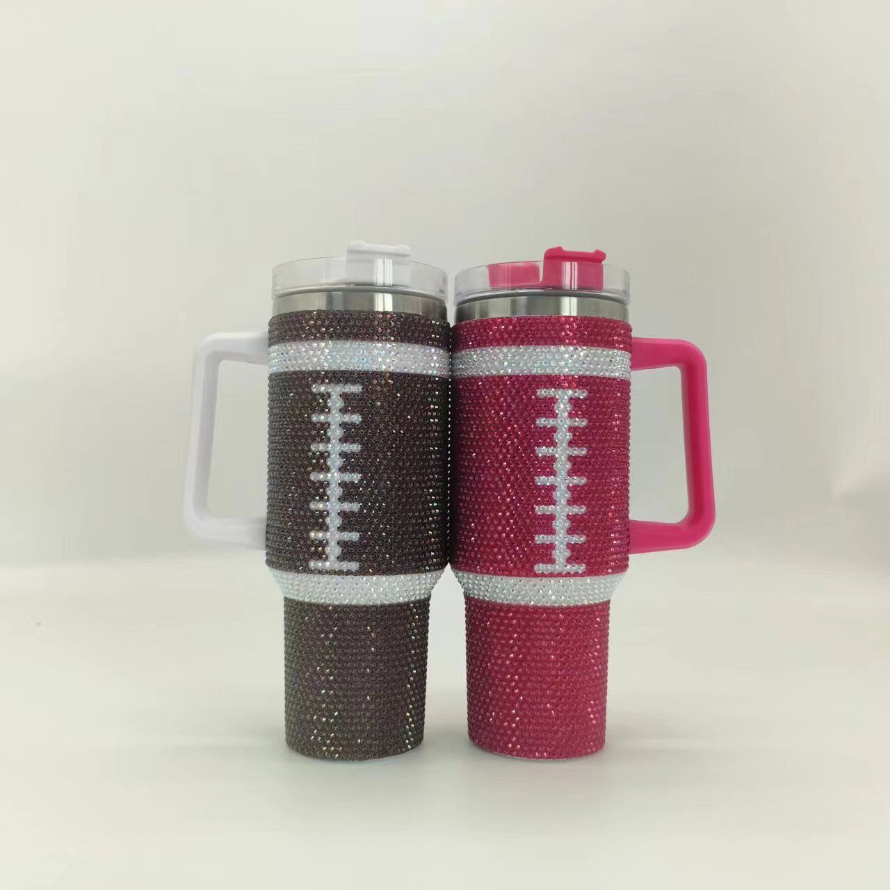 Stanley Shaped 40oz Football Bling Tumbler Rhinestone Bling Travel Tumblers -CNLCA