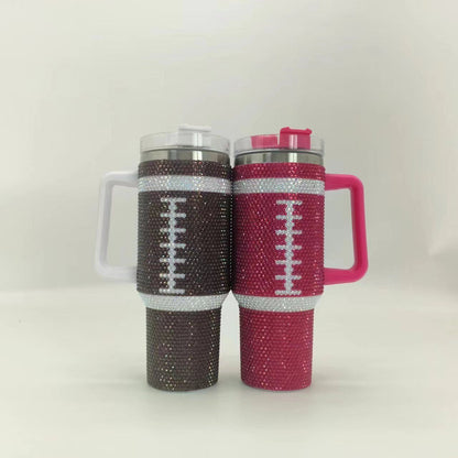 Stanley Shaped 40oz Football Bling Tumbler Rhinestone Bling Travel Tumblers -CNLCA