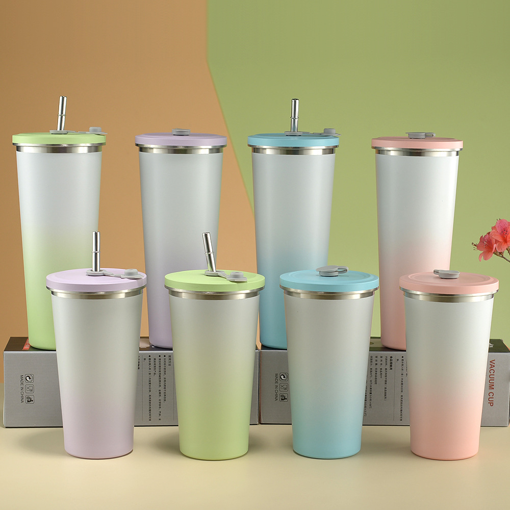 500ml-17oz 750-25oz Ombre Color Stainless Steel Straw Coffee Tumbler Cup for Laser Engrave-CNLCA