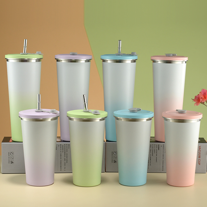 500ml-17oz 750-25oz Ombre Color Stainless Steel Straw Coffee Tumbler Cup for Laser Engrave-CNLCA