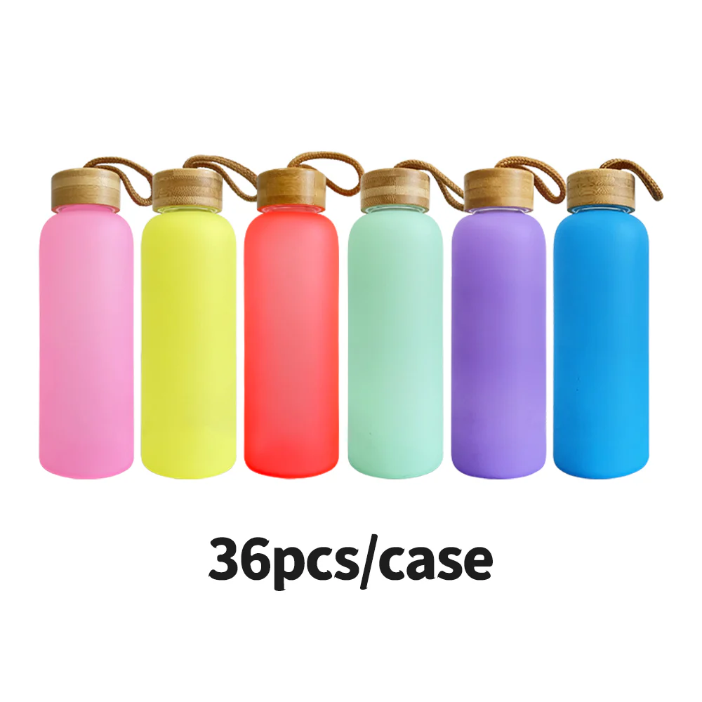 20oz Sublimation White Color Glass Water Bottle With Bamboo Lid -CNLCA