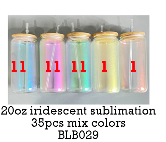 20oz Bamboo Lid Iridescent Blank Sublimation Glass Can-USLCA