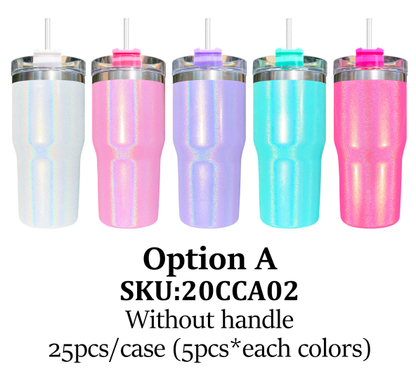 20oz Blank Sublimation Shimmer Kids Sparkly Stanley Style Tumbler With Handle- USLCA