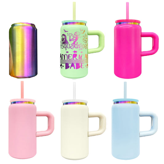 16oz Candy Sublimation /Rainbow Plated Underneath Powder Coated Stainless Steel Metal Can Cup With Handle-CNLCA