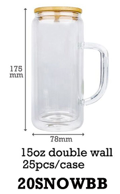 15oz Snow Globe Double Wall Glass Cans Mugs With Bamboo Lid - USLCA