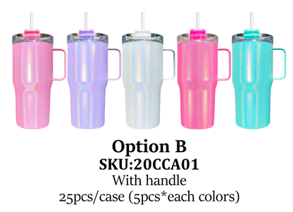 20oz Blank Sublimation Shimmer Kids Sparkly Stanley Style Tumbler With Handle- USLCA