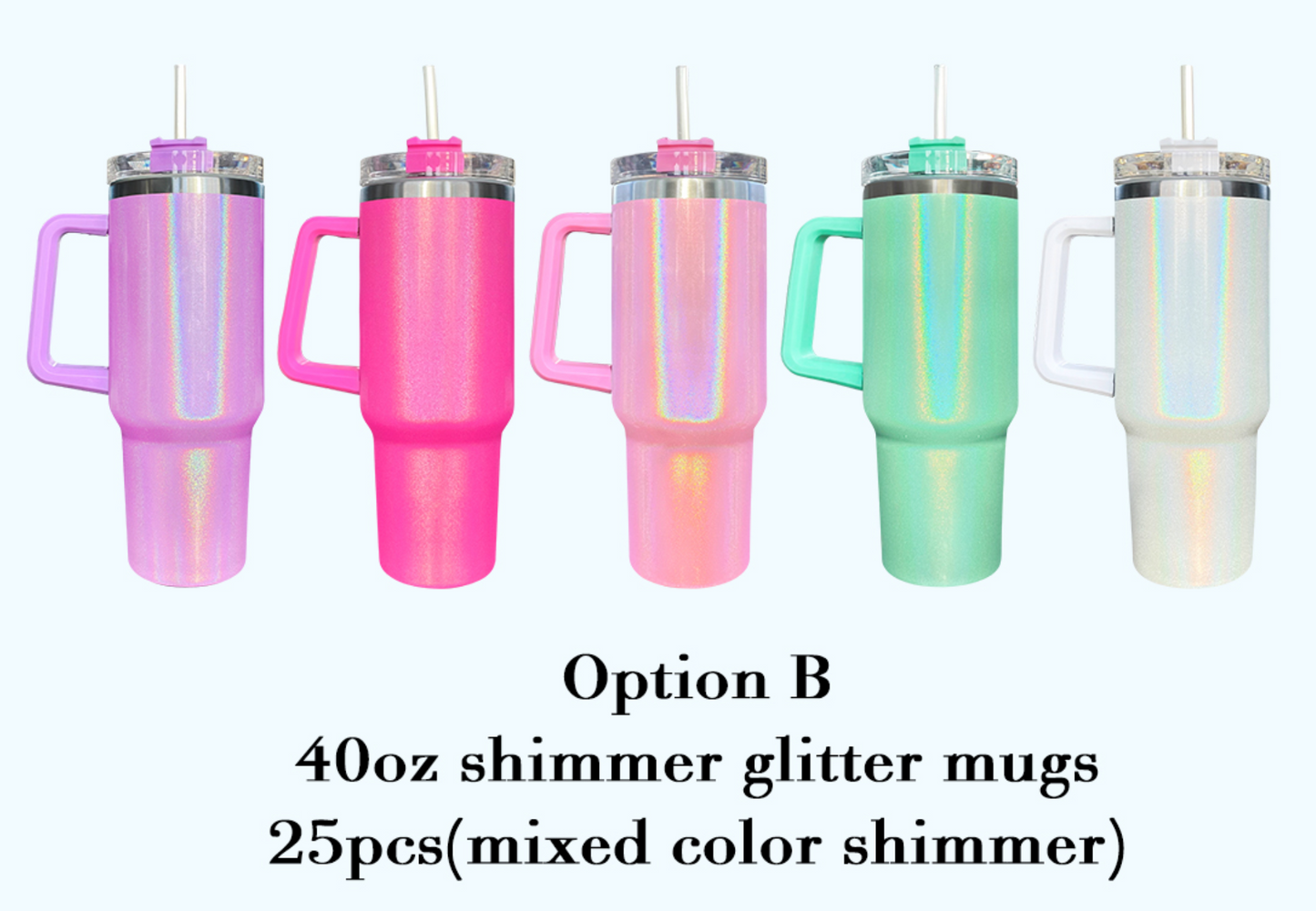 H1.0 40oz Sublimation Blanks White Colorful Rainbow Shimmer Glitter Travel Mug Tumbler With Handle-USLCA