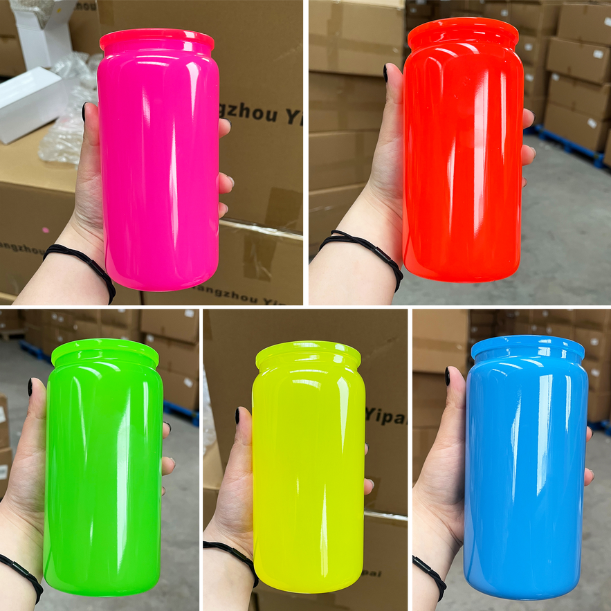 16oz Neon Colored Glass Can For Sublimation &UV DTF wraps-CNLCA