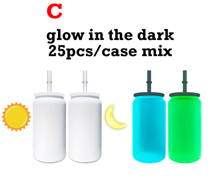 16oz Glow In The Dark Blank Sublimation Stainless Steel Metal Can Tumbler-CNLCA